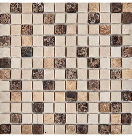 Мозаика мрамор PIX 272 Emperador Dark, light, Crema Nova, чип 23x23 мм, Матовая