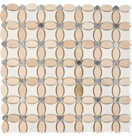 Мозаика мрамор PIX 281 Cream marfil, Thassos, Athens grey, чип 32x32 мм, Полированная