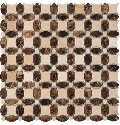 Мозаика мрамор PIX 283 Cream marfil, Dark Еmperador, чип 32x32 мм, Полированная