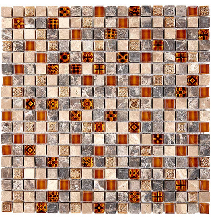 Мозаика PIX 720 из мрамора и стекла, чип 15x15 мм