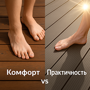 Эстетика и комфорт: по термодереву приятно ходить босиком, ДПК сильнее нагревается на солнце
